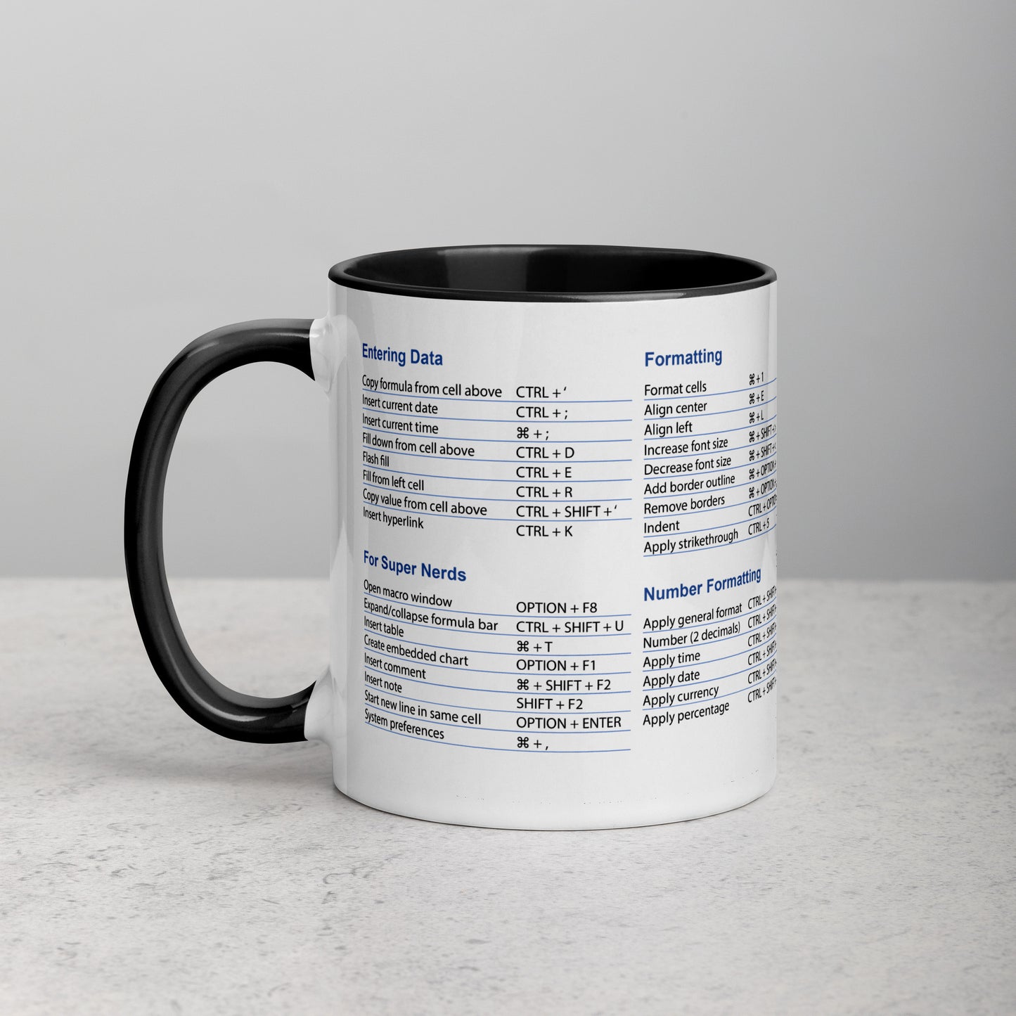The Excel Super Shortcuts Mug (for Mac) - with Color Inside