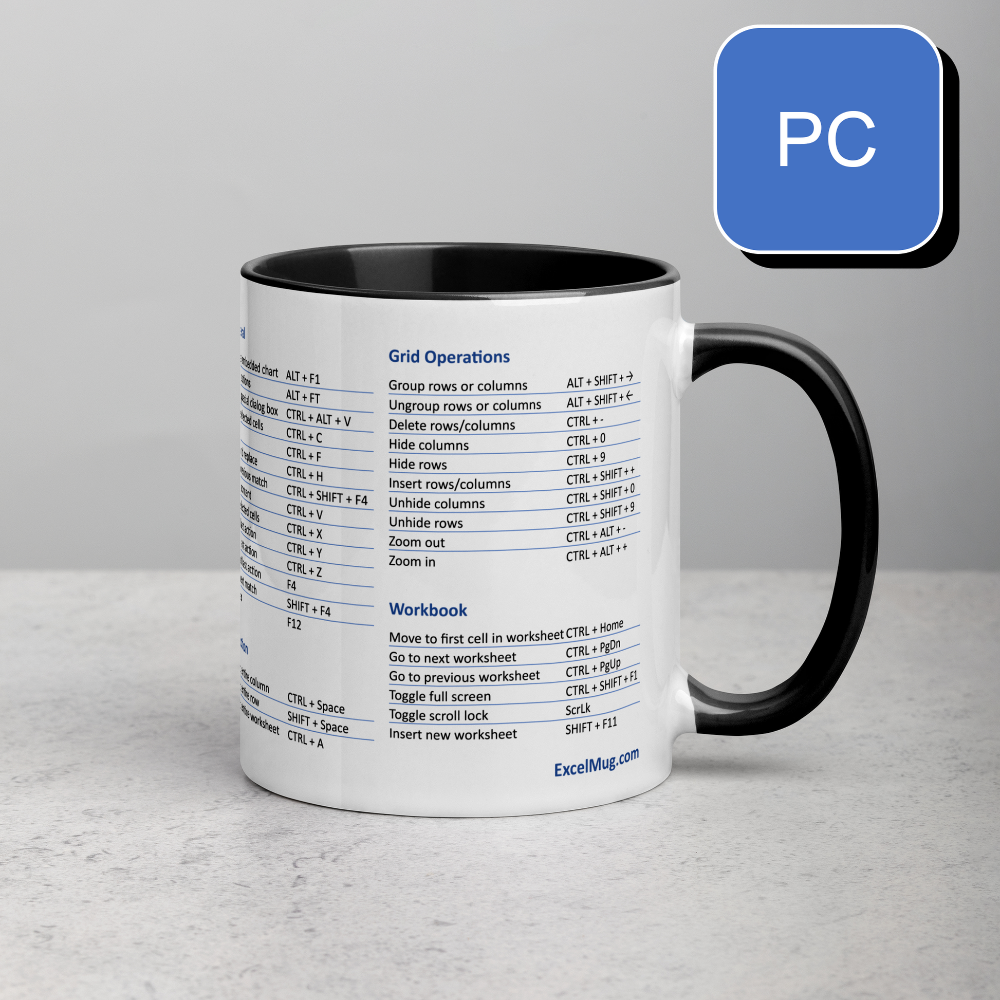 The Excel Super Shortcuts Mug (for PC) - with Color Inside – Excel Mug