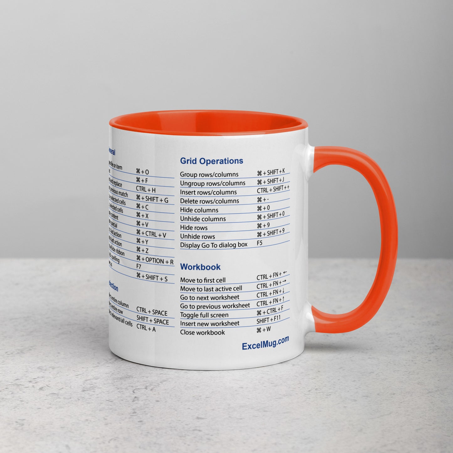The Excel Super Shortcuts Mug (for Mac) - with Color Inside